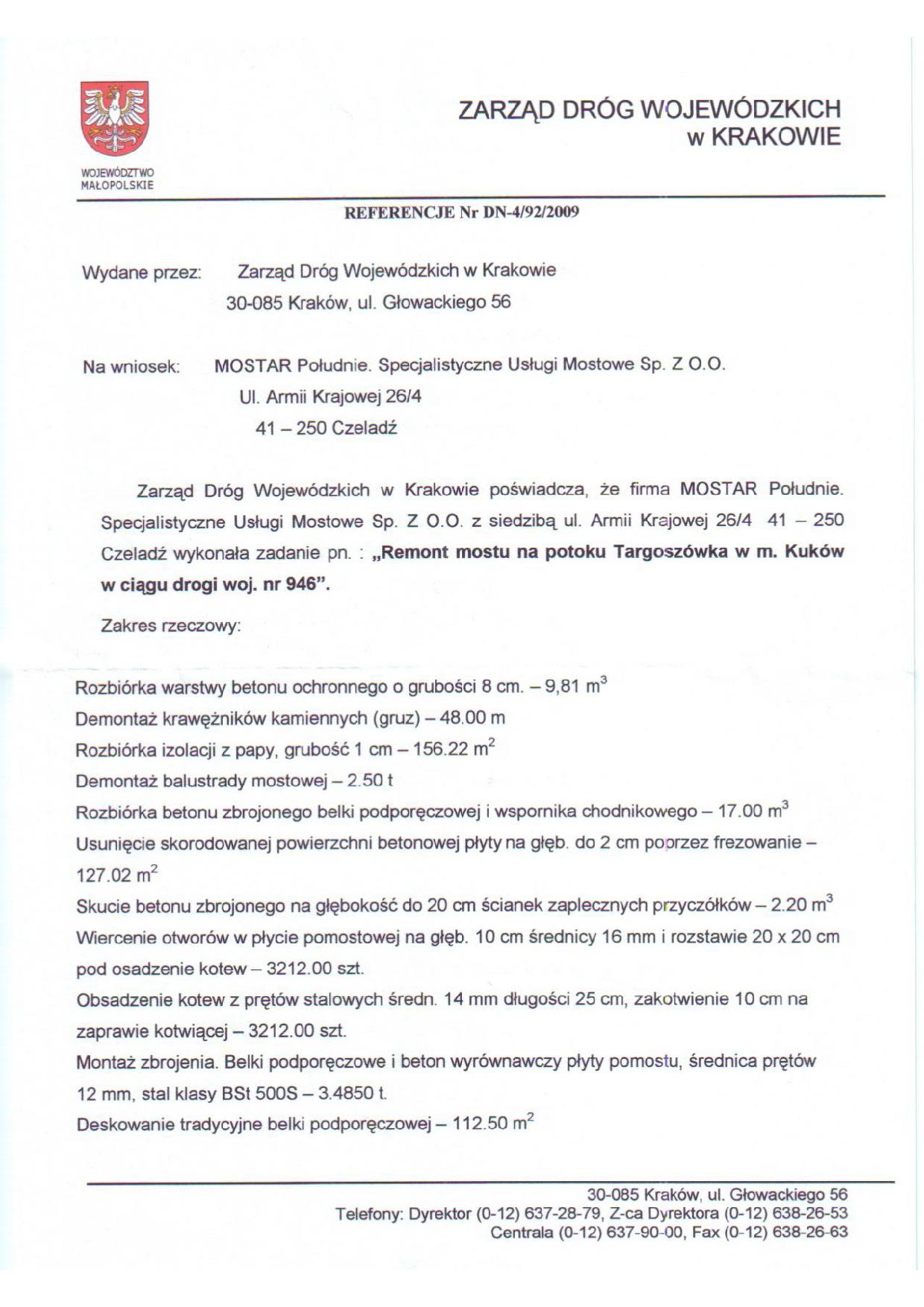 Remont mostu na potoku Targoszówka w m. Kuków w ciągu DW-946